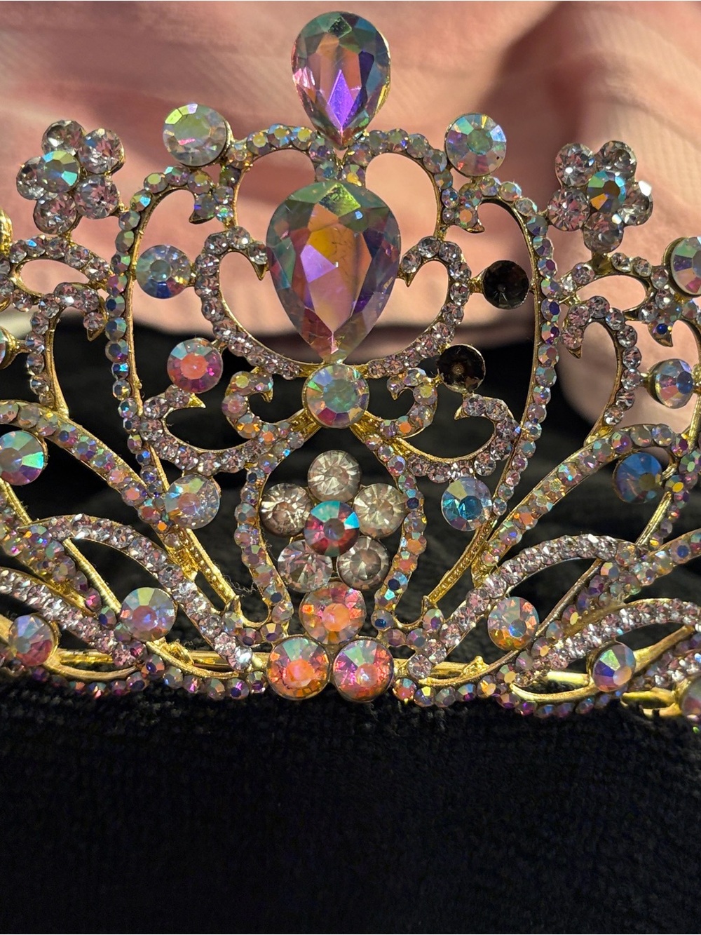 Pre-loved Aurora Borealis Iridescent Crystal Jeweled Tiara Crown. Many uses